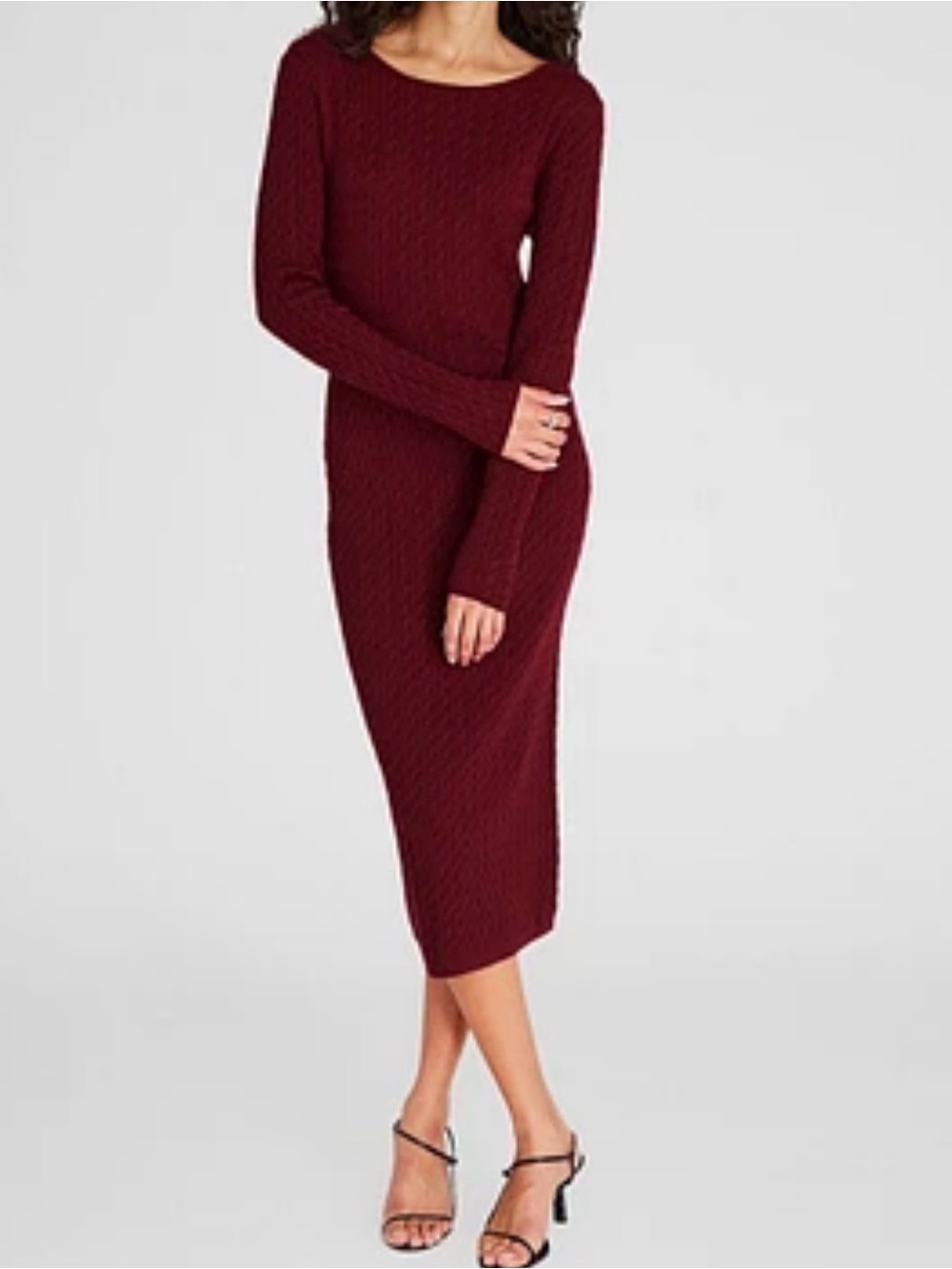 LOFT Burgundy Cable-Knit Long Sleeve Midi Dress